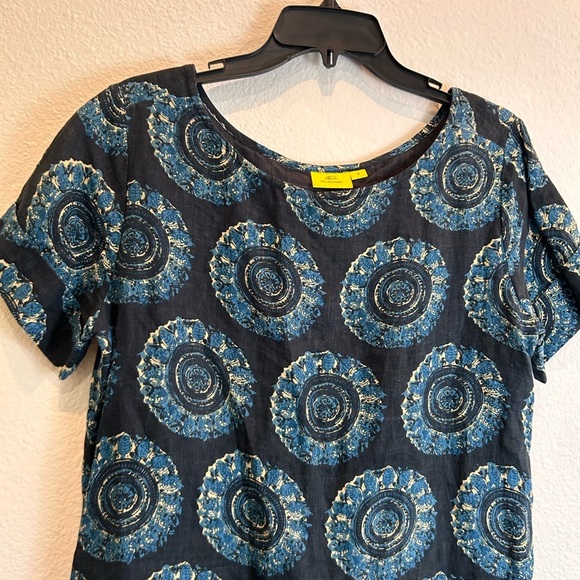 Roller rabbit blue medallion printed gypsy boho tassel linen lagen relaxed dress - Picture 5 of 9